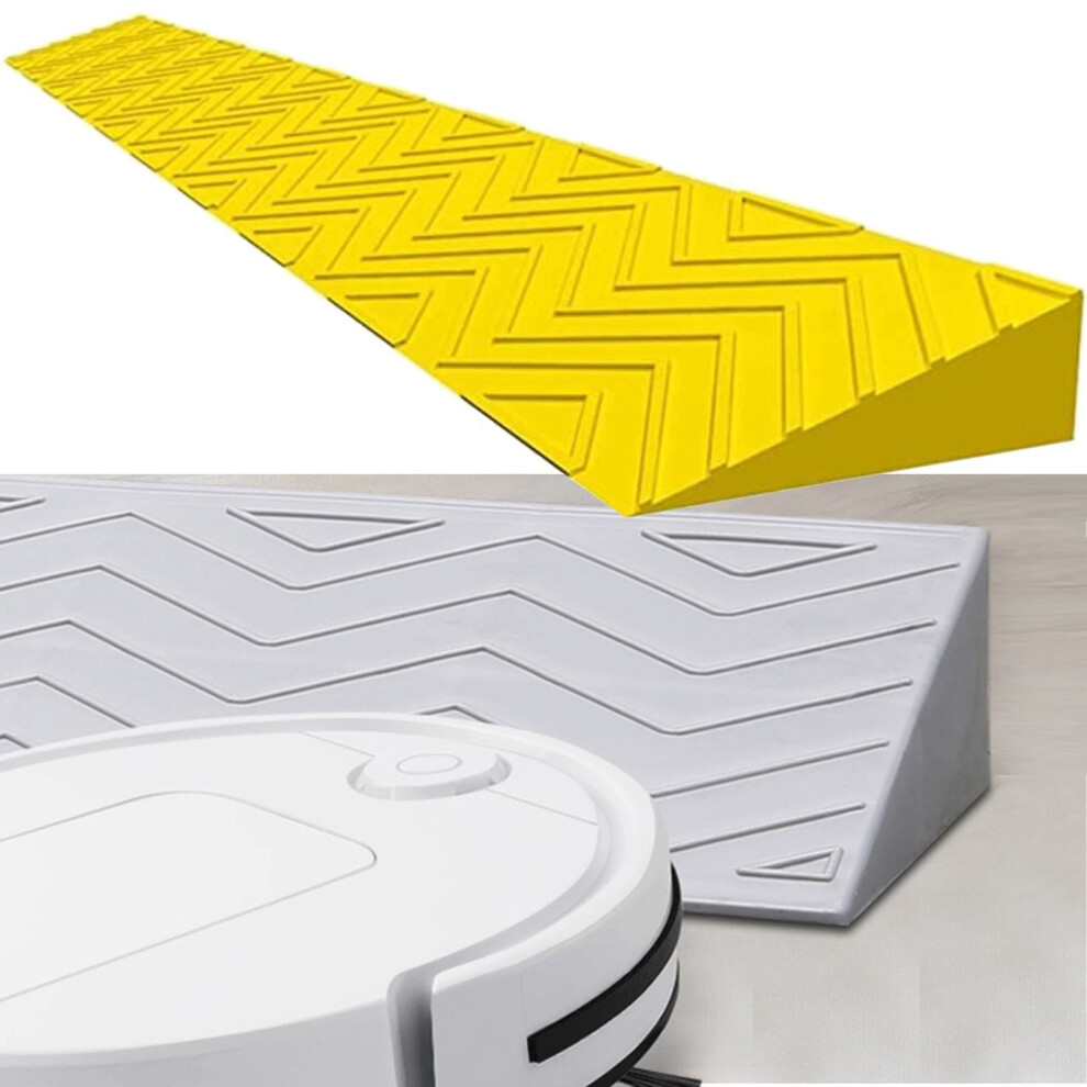 Yellow Wheelchair Ramp Rubber Threshold Ramp With NonâSlip Grooved Surface, Cuttable Doorway Ramp For Home Accessibility, 100X10x4.5cm