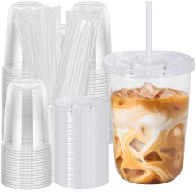 60 Pcs 16 oz Clear Plastic Cups with LeakResistant Lids and Straws for Iced Coffee Smoothies and Parties