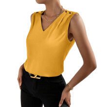 Women's Silk Sleeveless V-Neck Casual Basic-Yellow XXL