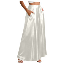 Elegant Long Satins Skirt For Women High Waist-White XXXL