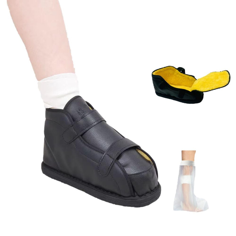 Black Adjustable Waterproof Medical Walking Boot Cover For Foot Injury Recovery With Stable Sole,