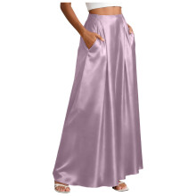 Women's High Waist Solid Color Swing A Line Satins Midi-L S