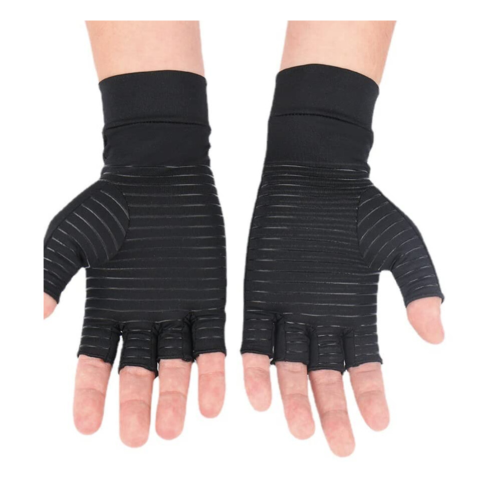 Black Copper Compression Gloves For Arthritis Pain Relief, Half Finger Copperinfused Support, Small