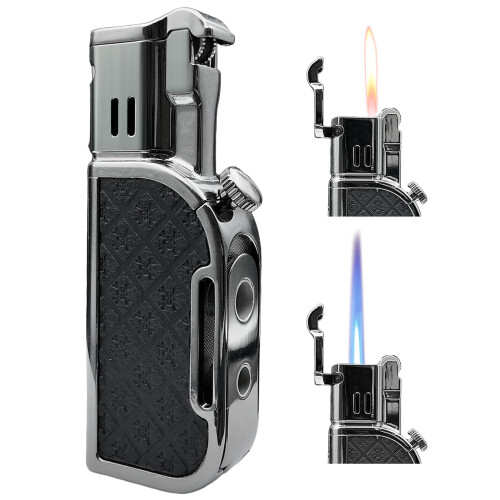Dual Flame Butane Torch Lighter, Windproof Adjustable Refillable Jet Flame with Cigar Punch, Gift for Men