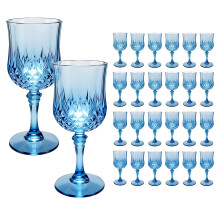 Disposable Wine Glasses 24 Pack Sapphire Blue, Crystal Look Plastic Cups for Wedding and Party