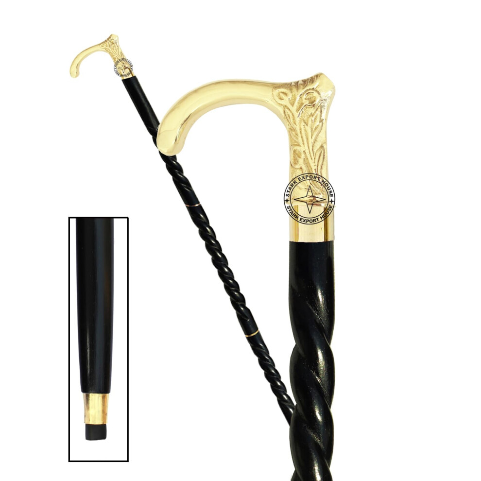 Wooden Walking Stick 37 Inch Rosewood Cane with Elegant Brass Handle Non Slip Tip for Men and Women
