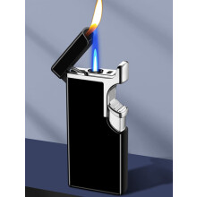 Dual Flame Windproof Refillable Butane Jet Lighter with Adjustable Flame Control, Compact Metal Pocket Design (Business Black)