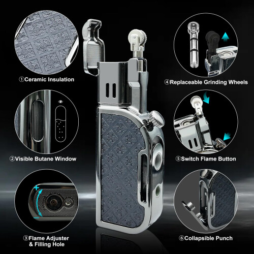 Dual Flame Butane Torch Lighter, Windproof Adjustable Refillable Jet Flame with Cigar Punch, Gift for Men 1