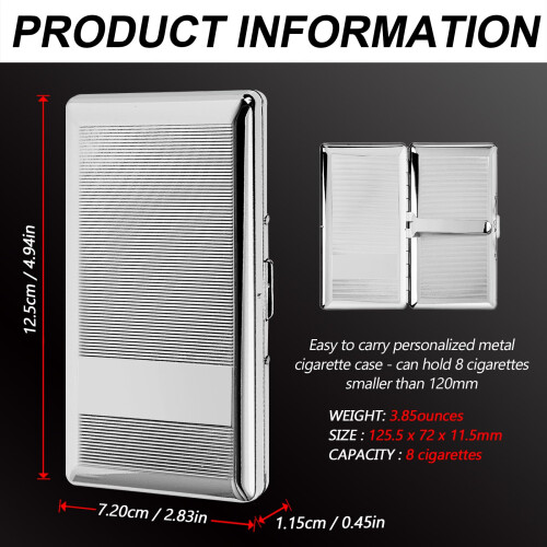 Metal Cigarette Case Slim Silver Holder for 120mm Cigarettes with Secure Pushbutton Latch 10pcs 1