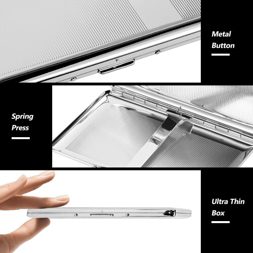 Metal Cigarette Case Slim Silver Holder for 120mm Cigarettes with Secure Pushbutton Latch 10pcs 2