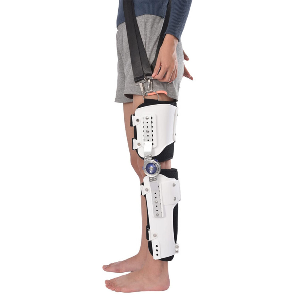 Hinged Knee Brace with Adjustable ROM and OneButton Locking for Post Op Ligament and Fracture Recovery