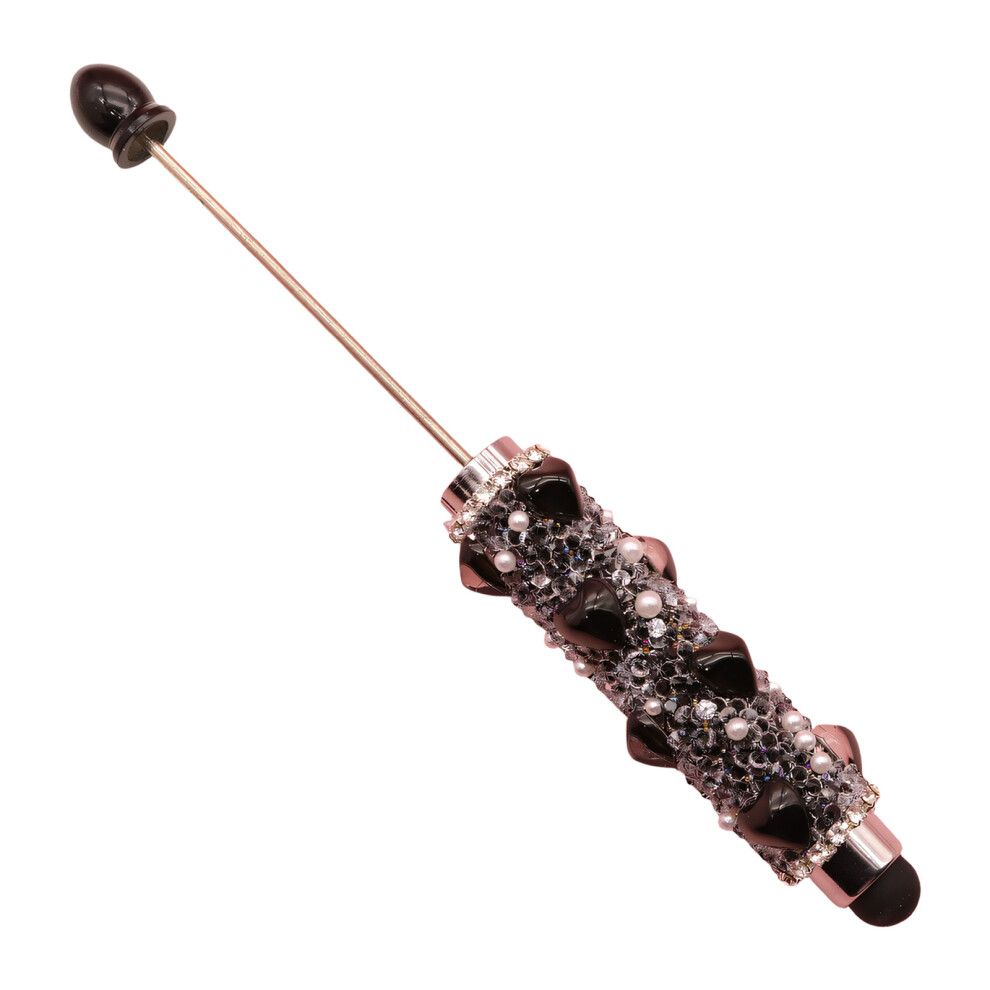 Rhinestones Embellished Ballpoint Pen With Stylus Tip For- Black 7696001766019