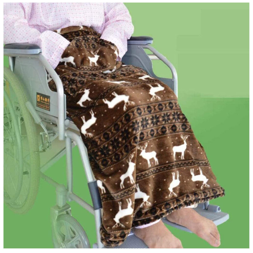 Coral Warm Fleece Wheelchair Lap Blanket With Pocket And Button Closure, Universal Fit