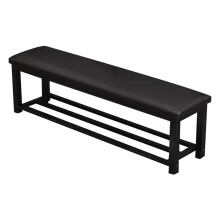 140cm Black Leather Waiting Room Bench, Reinforced Steel Frame Office Reception Chair for Lobby