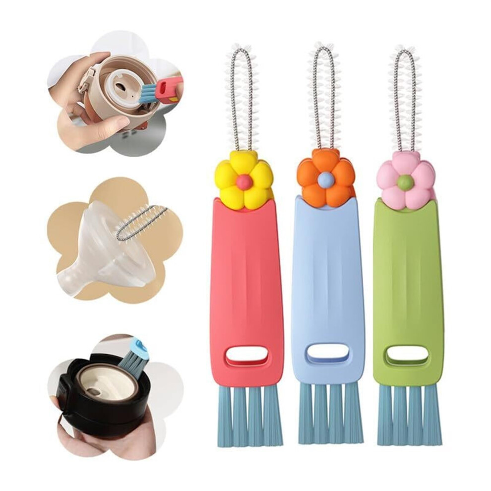 3 in 1 Cup Lid Cleaning Brush Set, Rotatable Bottle Lid Cleaner for Baby Bottle Gaps, Gentle Deep Cleaning (A‑3 Pcs)