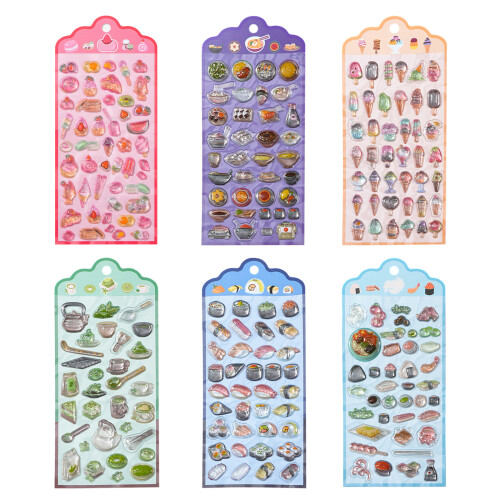 6Sheets Embossed Sticker Cartoon Sticker For-Mixed colors