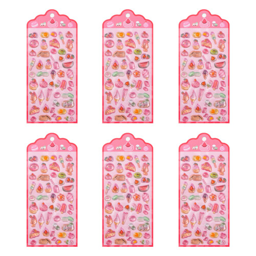 6Sheets Embossed Sticker Cartoon Sticker For-Dessert