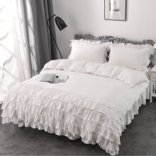 White Ruffle Duvet Cover Set Queen Size, Shabby Chic Bedding with Waterfall Ruffles, Soft Microfiber with Hidden Zipper and Ties