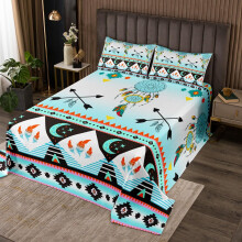 Boho Patchwork Quilt Set Twin Size Light Blue Floral Lightweight Bedspread for All Seasons