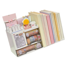 Ruimtebesparende boekensteun en briefpapierbak,-boekensteun