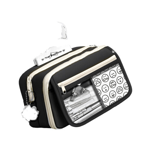 Spacious Canvas Pencil Pouch Pen Case Bag For School-Black