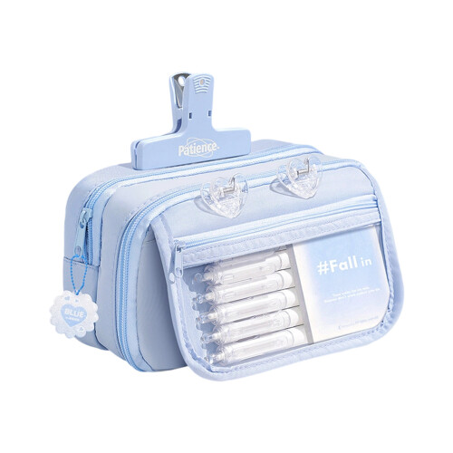 3L School Pencil Case Bag Sleeve Waterproof Canvas-Blue