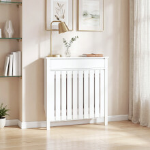 (White) HOMCOM Radiator Cover with Drawer and Vertical Slats