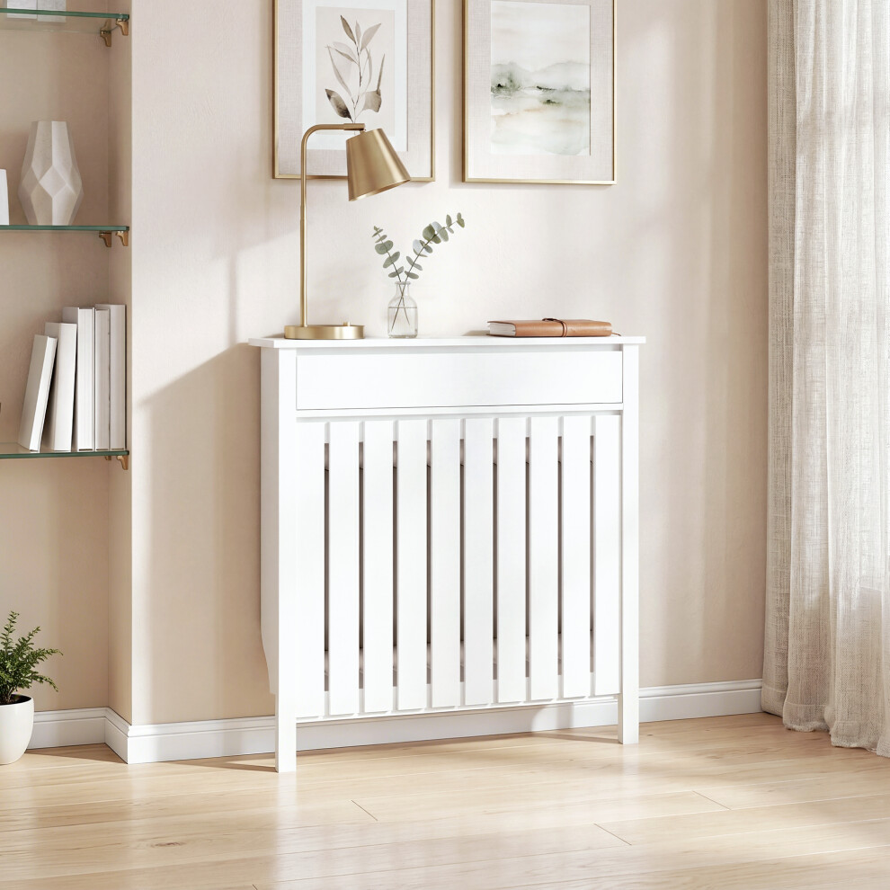 Homcom Unisex White Radiator Cover With Drawer & Vertical Slats In | : Small - Image 4