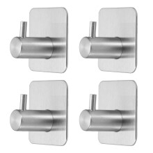 4pcs Self Adhesive Wall Hooks Stainless Steel NoDrill Waterproof Towel and Coat Hooks Brushed Silver for Bathroom Kitchen