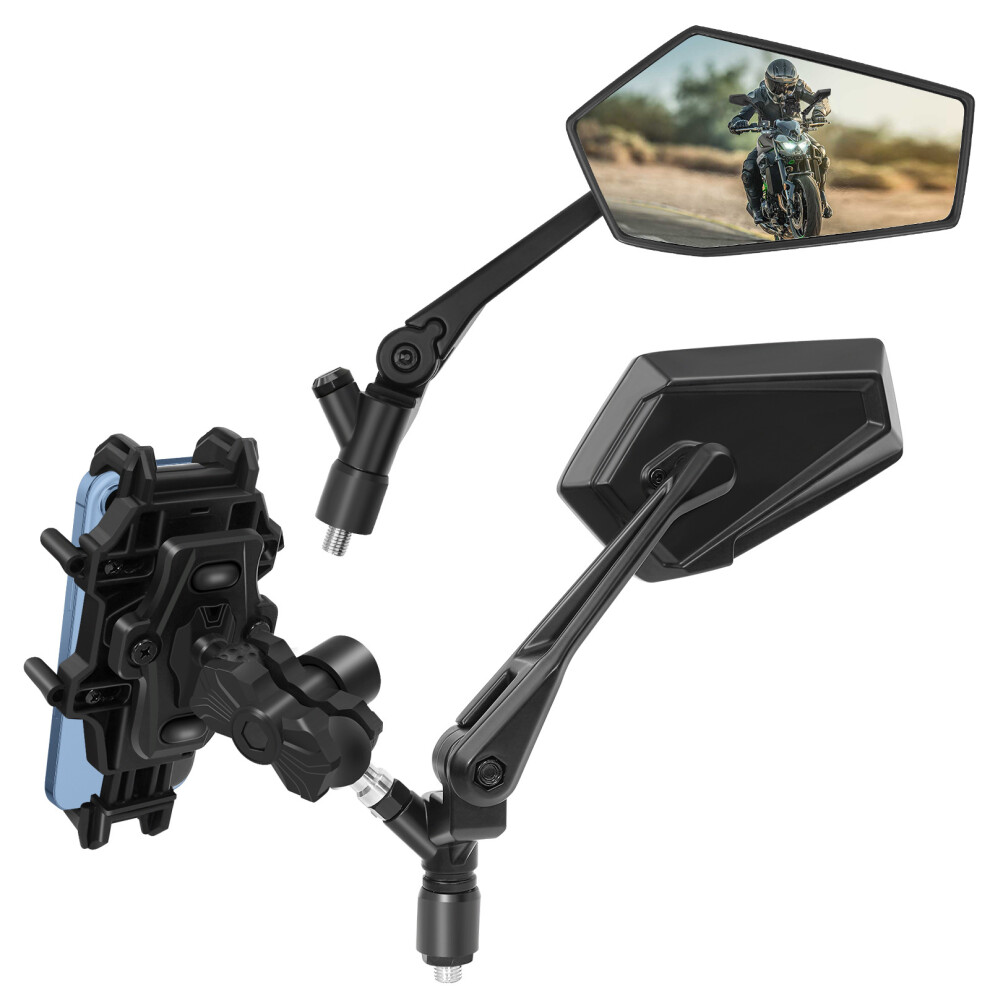 (Rearview Mirror + Mobile Phone Holder) Motorcycle Phone Mount: Universal Rearview Mirror Holder 5996097156803