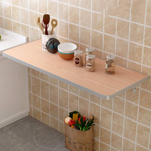 Wall Mounted Folding Table 100kg Load Pine Wood Space Saving Drop Leaf Desk for Kitchen Study 50x40cm 1