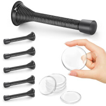6 Pack Black Spring Door Stoppers with Rubber Tips and Clear Self Adhesive Wall Protectors for Quiet Impact Protection