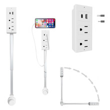 Power Outlet Extender with 22–34' Extendable Arm, 180 Rotating Base, Dual AC and USBA USBC Ports, SpaceSaving Behind Furniture (1pc)