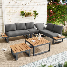Grey 6-Piece Reclining Garden Set, WPC Tabletop
