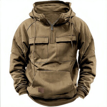 (Khaki, S) Youth Faux Leather Hoodie Jacket with Pockets