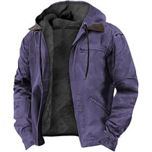 (Purple, 5XL) Giacca in pile con cappuccio a tinta unita da uomo