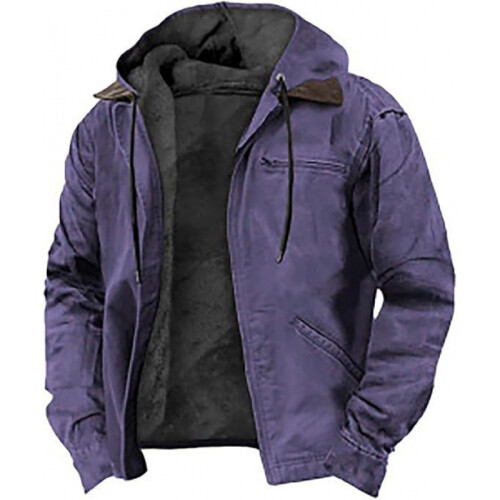 (Purple, 5XL) Solid Color Hooded Fleece Jacket for Men