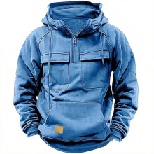 (Light Blue, XXXL) Youth Faux Leather Hoodie Jacket with Pockets