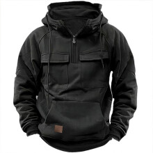 (Black, M) Felpa con cappuccio e tasche in similpelle per ragazzi