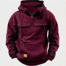 (Burgundy, L) Youth Faux Leather Hoodie Jacket with Pockets