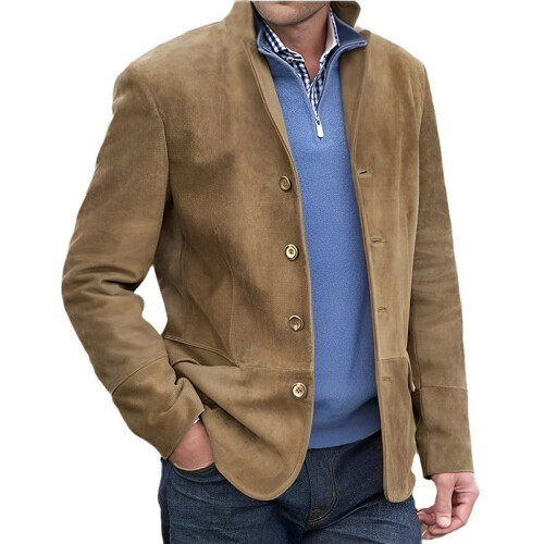 (Brown, 5XL) Vintage Turn-Down Collar Jacket for Men