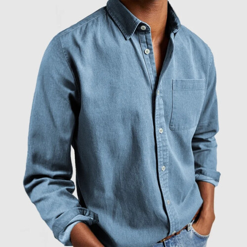 (Sky Blue, M) Herren-Langarmhemd mit Kragen