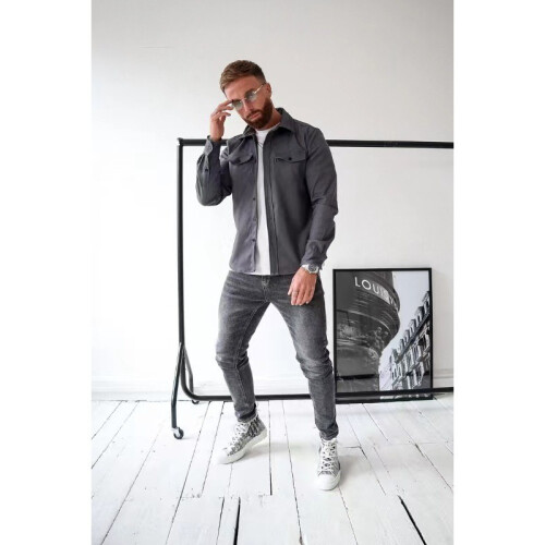 (Dark Gray, M) Camicie casual da uomo per autunno e inverno