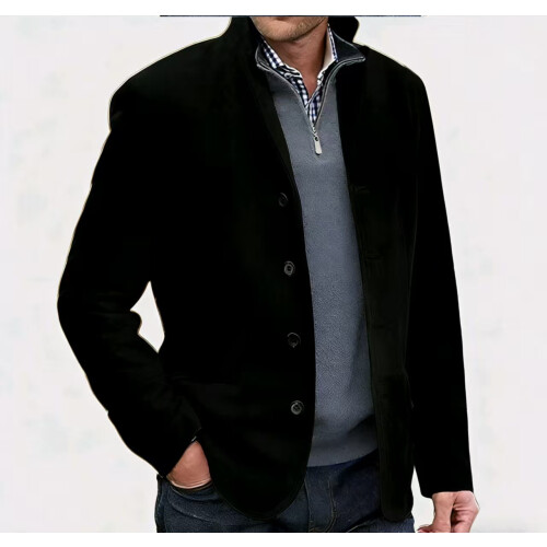 (Black, M) Vintage Turn-Down Collar Jacket for Men