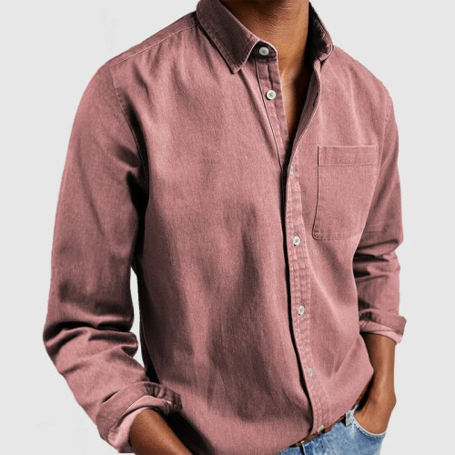 (Pink, L) Herren-Langarmhemd mit Kragen