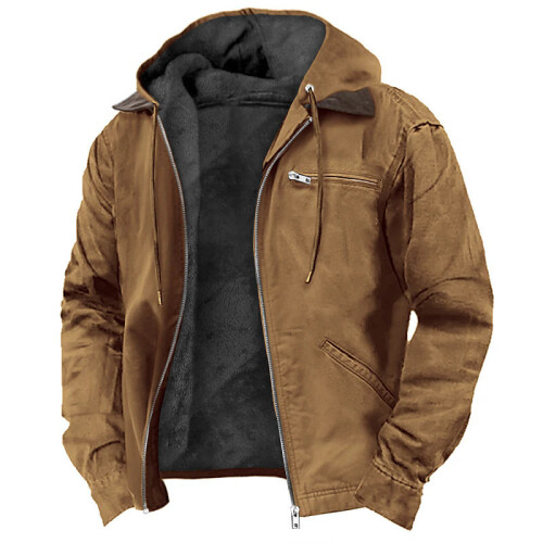 (Purple, 5XL) Solid Color Hooded Fleece Jacket for Men 1