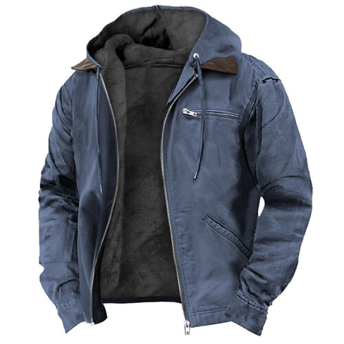 (Purple, 5XL) Solid Color Hooded Fleece Jacket for Men 2