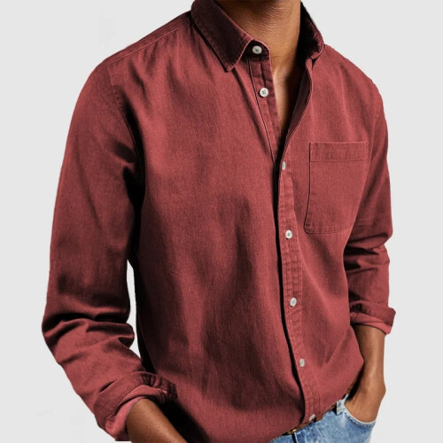 (Red, 5XL) Herren-Langarmhemd mit Kragen