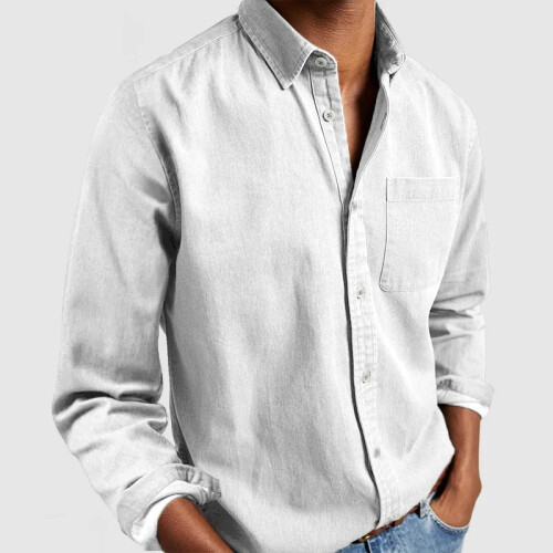 (White, L) Camicia da uomo a maniche lunghe con colletto