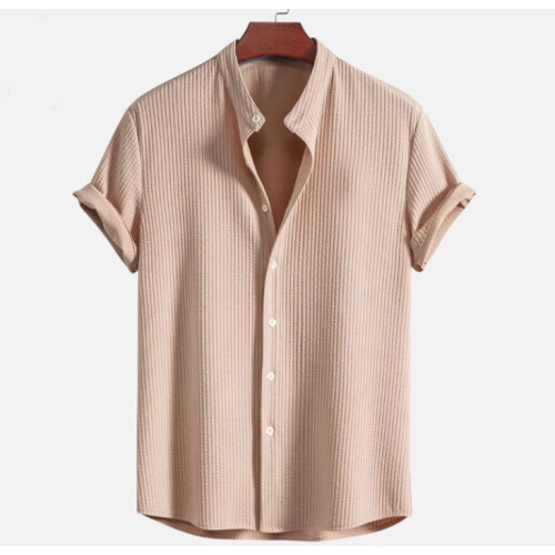 (Light Brown, XL) Men's Solid Color Summer Short Sleeve Shirt